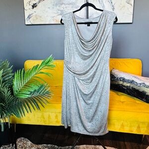 Scarlett Metallic Silver Draped Midi Dress